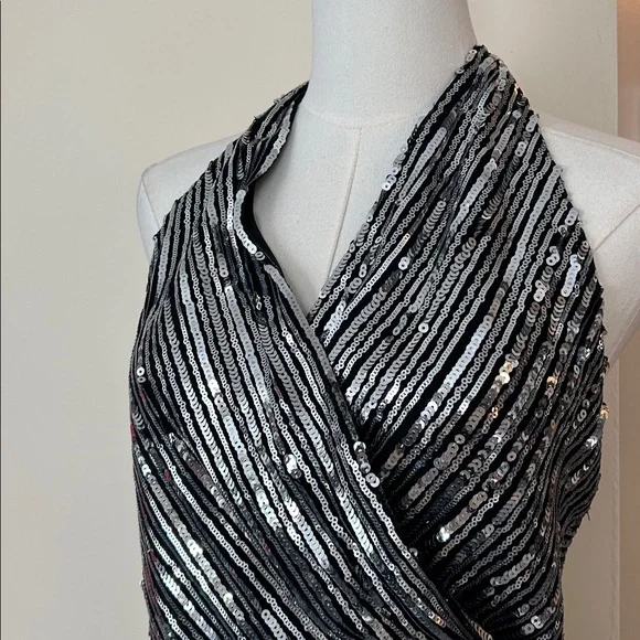 ZARA Black and Silver Sequin Halter Top size small - Picture 7 of 9
